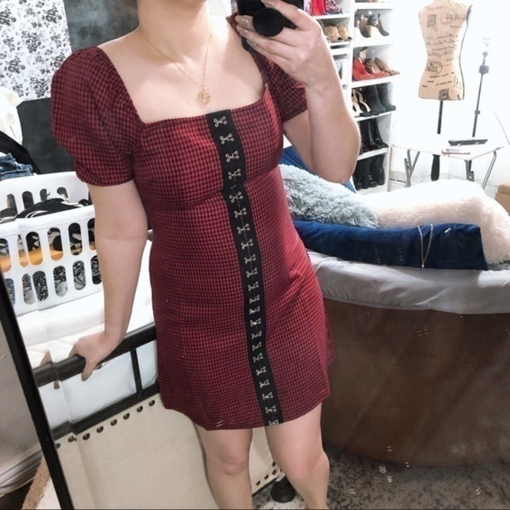 Red plaid mini dress - Picture 3 of 5